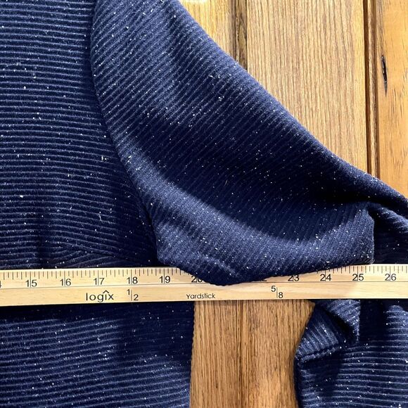 LOFT Sweater Dress Blue White Ribbed Button Back Longsleeve Cozy Work Wear LP - Picture 6 of 7